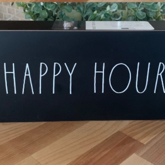 RAE DUNN “HAPPY HOUR/IN A MEETING” BLACK WOOD SIGN - Picture 2 of 7